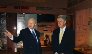 Bill Clinton Visits the Kon-Tiki Museum  “Bill Clinton was so charming that it was almost frightening!” The former US President had a tour of the Kon-Tiki museum with Thor Heyerdahl Jr. in the late nineties. Arriving in a helicopter, he said, ‘this is a private visit so no journalists, no photographer, no security, just you and me’. Clinton interrupted Thor as he began explaining the exhibits, “he said, ‘well I’ve read your father’s books’”.